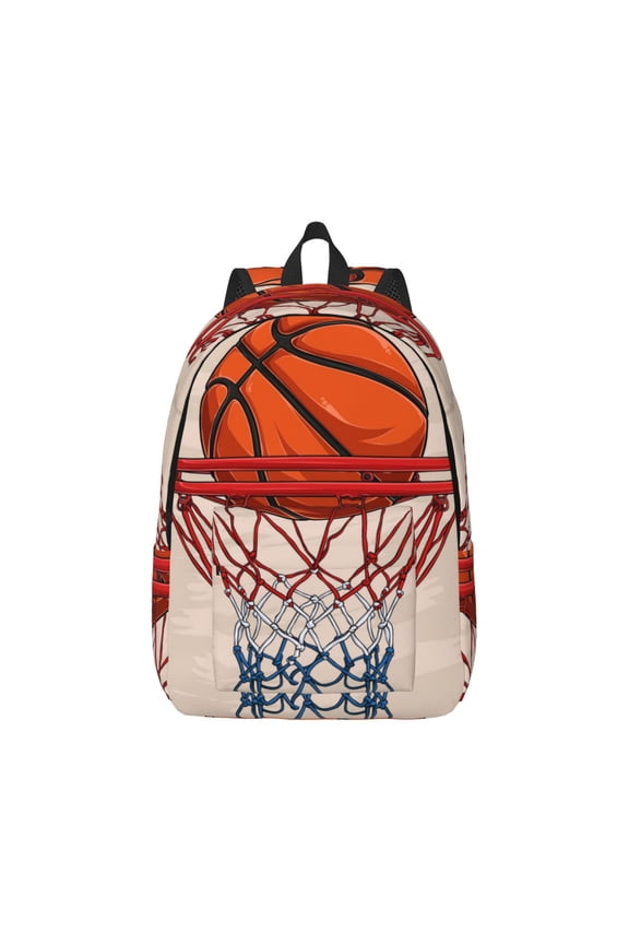 Basketball Shot Print Canvas College Laptop Backpack, Durable Rucksack Travel Notebook Bag School Backpack Book Bag for Men Women-Medium