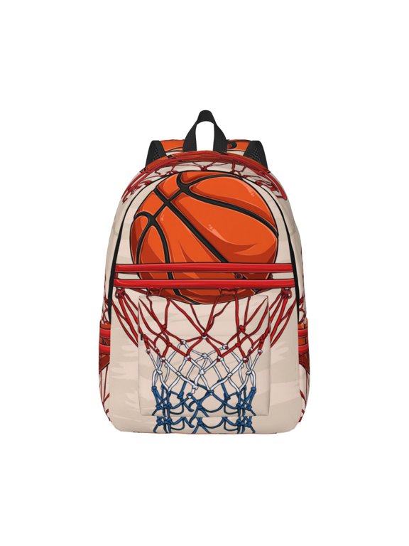Basketball Shot Print Canvas College Laptop Backpack, Durable Rucksack Travel Notebook Bag School Backpack Book Bag for Men Women-Medium