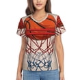 thumbnail image 1 of Honeii Basketball Shot Print Women's Classic V-Neck T-Shirt,Womens Fashion Tops,Stylish Everyday Top for Women, Casual Summer Spring Outfits Clothes-Small, 1 of 5