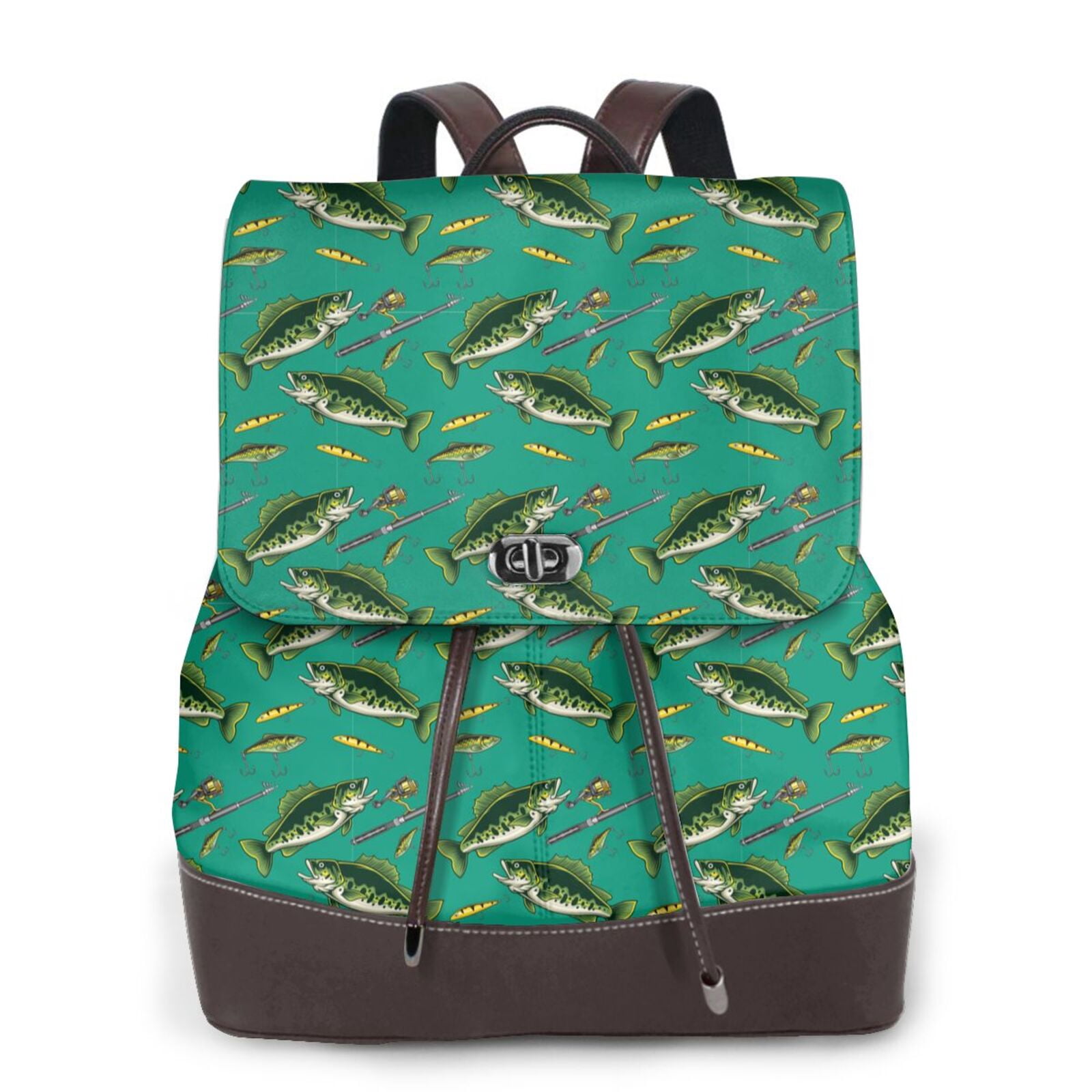 Honeii Bass Fish rint Leather Backpack,Trendy Leather Backpack,PU ...