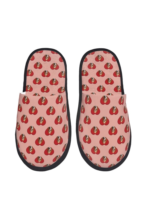 Basset hound dog with paw Print Furry Slippers Bedroom Slippers for Women and Men Fuzzy Plush Comfy Faux Fur Lined Slide Shoes -Medium