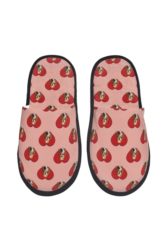 Basset hound dog with paw Print Furry Slippers Bedroom Slippers for Women and Men Fuzzy Plush Comfy Faux Fur Lined Slide Shoes -Medium