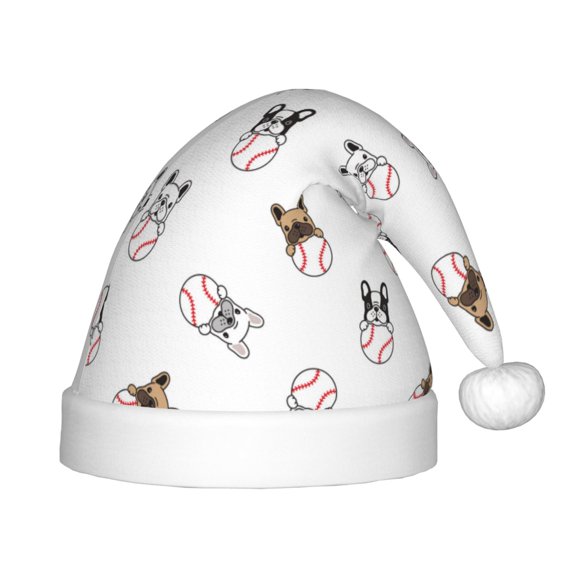 Honeii Bbaseball Dog Print Hat Santa Claus Hat For Xmas Party, Christmas Caps For Boys Girls Child,Christmas Beanie