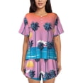 thumbnail image 1 of Honeii Beach with Palm Trees for Women's Summer Pajama Set featuring Soft Short Sleeve Shirt & Matching Bottoms with Convenient Pockets for Relaxed Home Wear-Small, 1 of 6