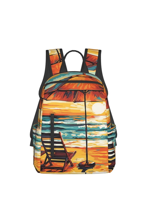 Beach Umbrella Sunset Print Lightweight Backpacks,Carry on Backpack,Durable Backpack for School, Work & Travel