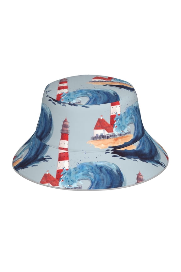 Beacon In The Huge Waves Of The Surf for Unisex Bucket Hat Waterproof Rain Hat Reversible Shiny Rave Bucket Hat for Concert Festival Boonie Cap