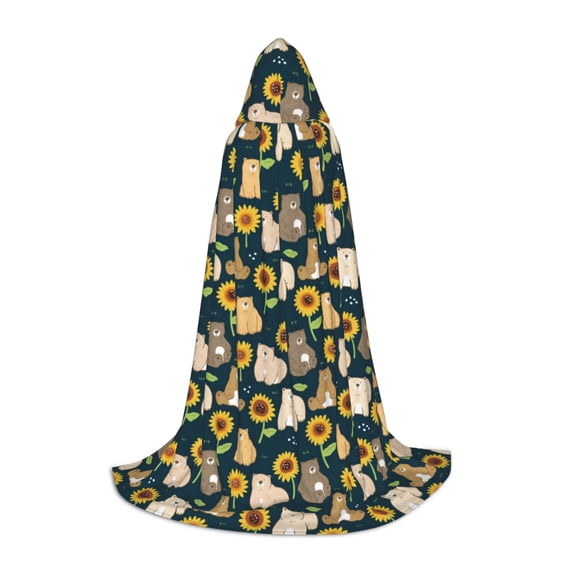 Honeii Bear Sunflower Print Poncho Cape, Cloak Coat, Snuggly Hooded Wearable Blanket, Hooded Cape For Teenagers,Halloween Costumes-Large