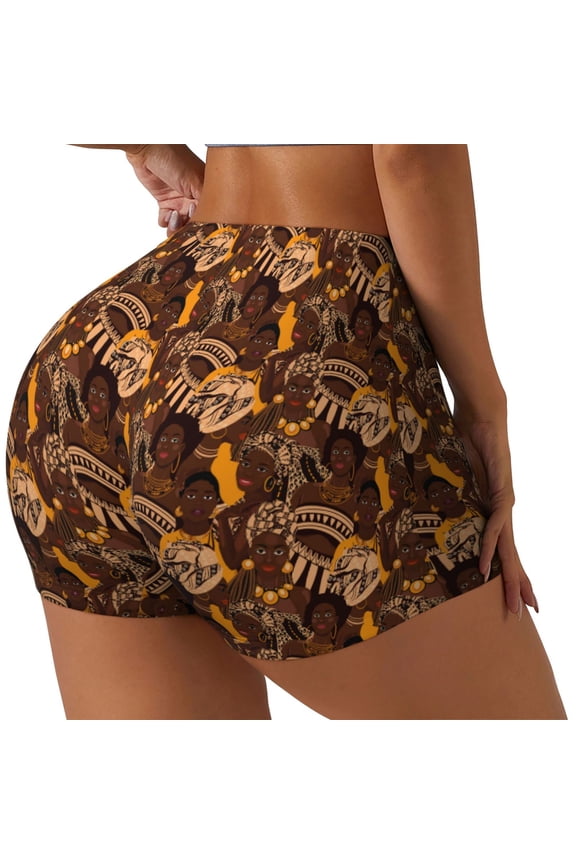 Beautiful Ethnic African Women Print Women's Workout Shorts, Gym Shorts for Active Wear, Sports Shorts,Women's Running Shorts,Quick Dry Athletic Shorts-Small