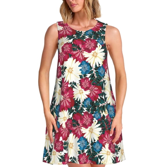 Honeii Beautiful Flower Print Women's Sleeveless Dress, Loose Fit Casual Dress for Women, Summer Fashion Dress