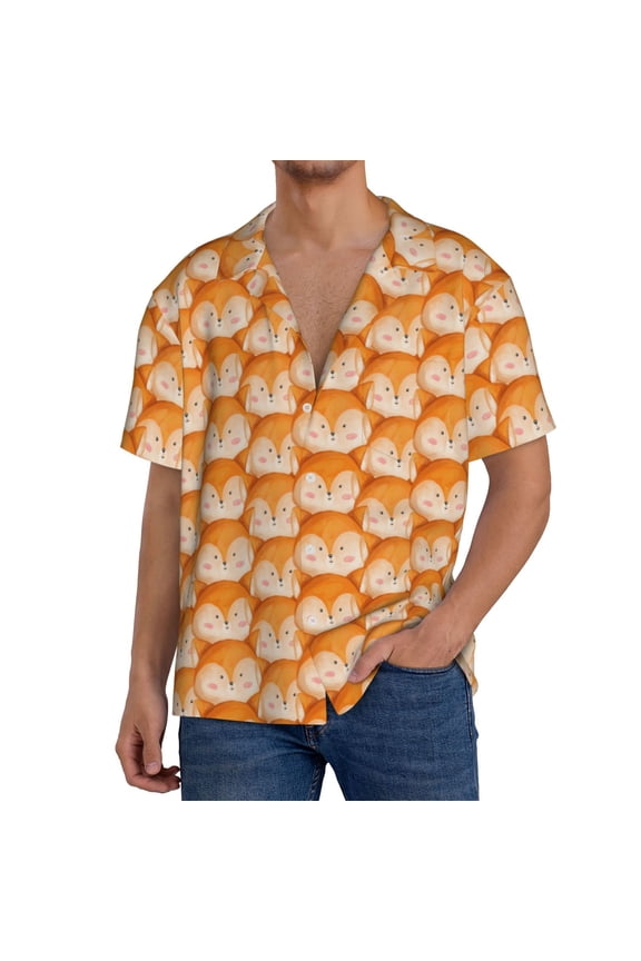 Beautiful Fox A for Men's Short-Sleeved Button-Up Collared Shirt Featuring A Pocket, Perfect for Beach Vacations, And Travel Adventures.-Medium