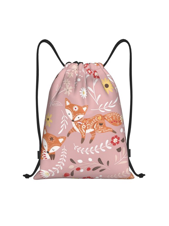 Beautiful Fox Print Drawstring Backpack,Drawstring Bags String Backpack Gym Cinch Sack Backpack Sport Bag Draw-Small