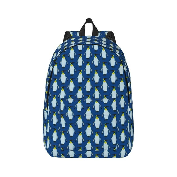 Honeii Beautiful King Penguin Pattern Print Canvas College Laptop Backpack, Durable Rucksack Travel Notebook Bag School Backpack Book Bag for Men Women-Medium