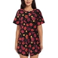 thumbnail image 1 of Honeii Beautiful Maple Leaf Lantern for Women's Summer Pajama Set ,Soft Short Sleeve Shirt & Matching Bottoms,Loungewear,2PCS Sleepwear Relaxed Home Wear-Large, 1 of 6
