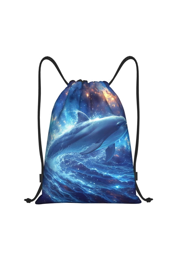 Honeii Beautiful Ocean Dolphin Print Drawstring Backpack,Drawstring Bags String Backpack Gym Cinch Sack Backpack Sport Bag Draw-Small