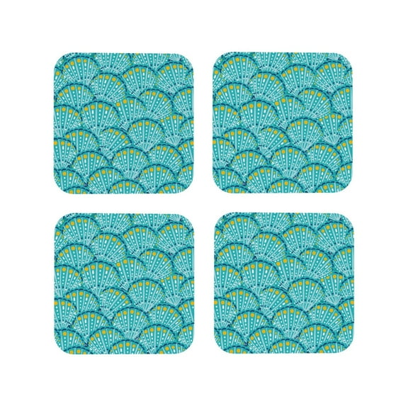 Honeii Beautiful Seashells print Leather Coaster Set of 4, ideal for safeguarding your furniture from drinks spills and effortless cleanup-Square