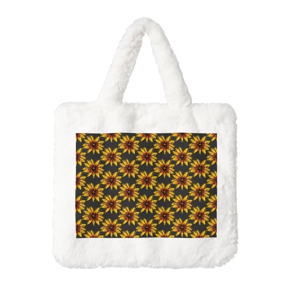 Honeii Beautiful Sunflower Print Fluffy Shoulder Bag Plush Bags Women Ladies Tote Bag Fluffy Furry Purse Handbag for Autumn and Winter