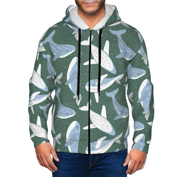 Honeii Beautiful Whales Print Hoodies for Men, Pullover & Full Zip, Breathable Zip up Hoodie, Sweatshirt-Large