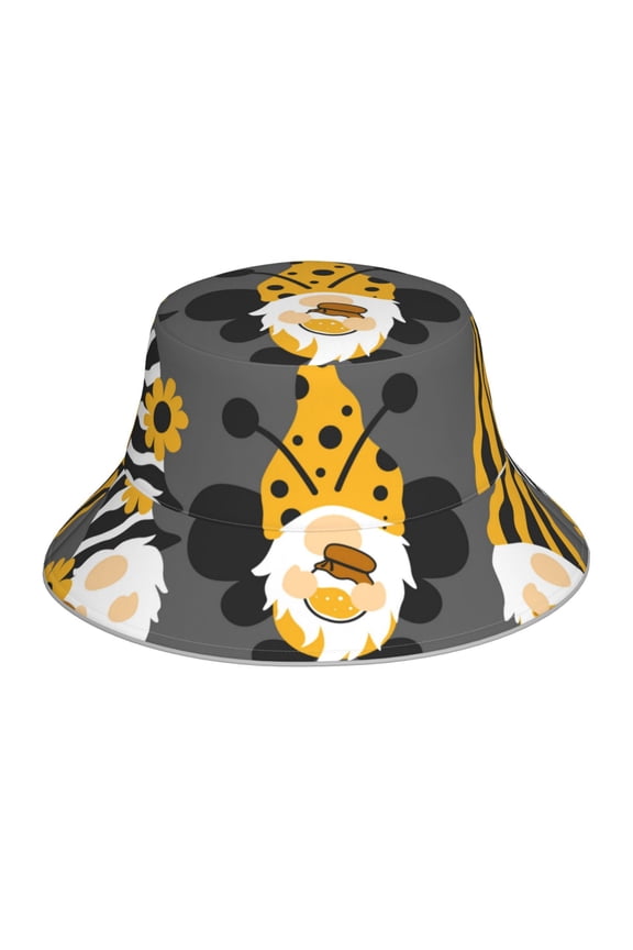 Bee Gnome With Sunflower for Unisex Bucket Hat Waterproof Rain Hat Reversible Shiny Rave Bucket Hat for Concert Festival Boonie Cap
