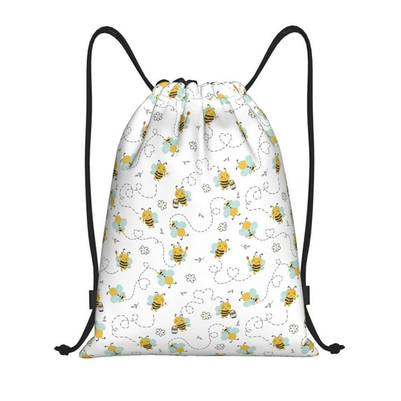 Honeii Bee Print Drawstring Backpack,Drawstring Bags String Backpack Gym Cinch Sack Backpack Sport Bag Draw-Small