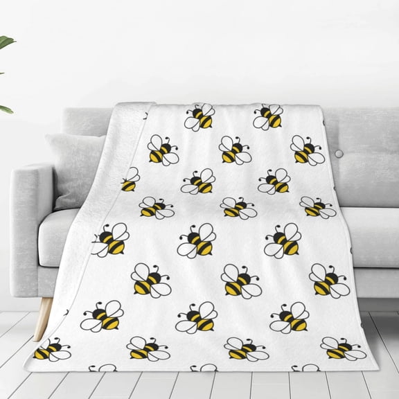 Honeii Bee Print Fleece Blanket - Throw Blanket for Bed, Sofa, Couch, Camping, and Travel , Microplush Ultra Soft Warm Blanket-80"x60"
