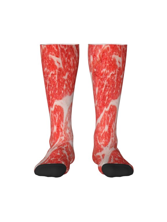 Beef Steaks Print Long Socks,Novelty Design Socks Gift for Men and Women,Crew Socks,Calf Socks