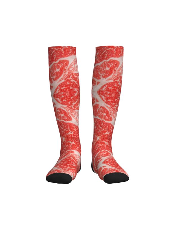 Beef Steaks Print Sports Compression Socks,Running Crew Socks,Moisture-Wicking Anti-Blister Hiking&Gym Athletic