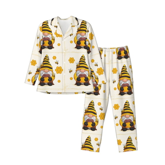 Honeii Beekeeper Gnome Holding A Glass Pattern Mens Pajamas Set,2pcs Men's Lounge Long Sleeve Sleep Shirt and Pajama Bottoms Sleepwear Set,Mens Pjs Sets-XX-Large