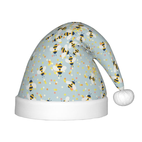 Honeii Bees Print Hat Santa Claus Hat For Xmas Party, Christmas Caps For Boys Girls Child,Christmas Beanie