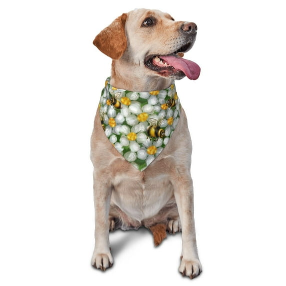 Honeii Bees and Flower print Pet Bandana,a stylish triangle accessory perfect for small to large dogs, puppies, and even cats