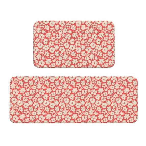 Honeii Beige Flowers Print Kitchen Mat [2 PCS] for Floor, Waterproof Non-Slip Rugs, Kitchen Decor,Standing Mat for Floor,Office, Sink, Laundry