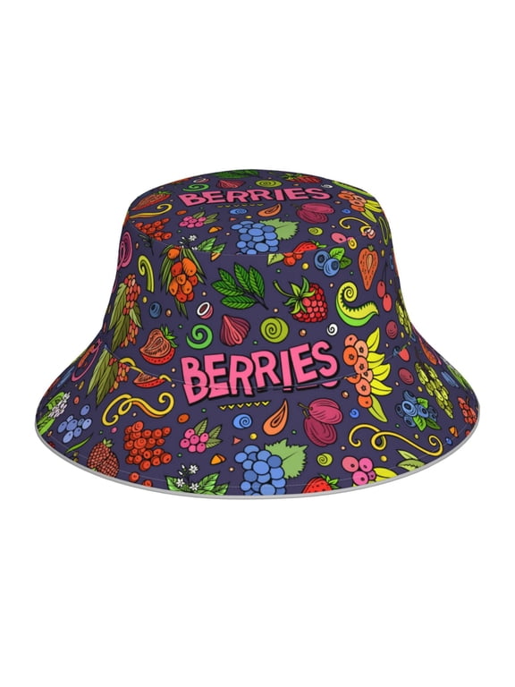 Berry Fruits for Unisex Bucket Hat Waterproof Rain Hat Reversible Shiny Rave Bucket Hat for Concert Festival Boonie Cap