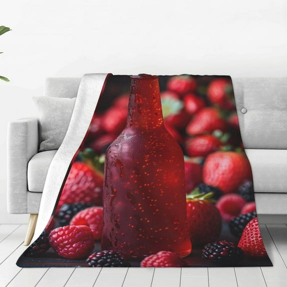 Honeii Berry Infused Refreshment Print Fleece Blanket - Throw Blanket for Bed, Sofa, Couch, Camping, and Travel , Microplush Ultra Soft Warm Blanket-60"x50"