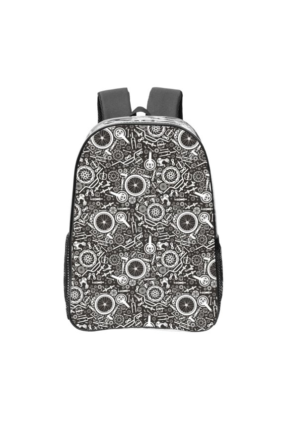 Bicycles Parts Print Clear Backpack Heavy Duty Transparent Bag 17" See Through BookBag for Women Men Adults Work Festival Sports Travel