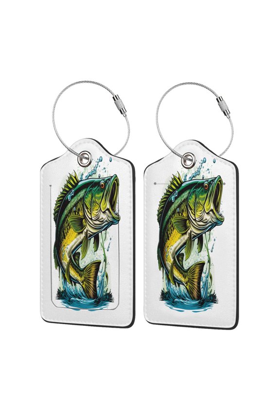 Big bass fish Print Leather Luggage Tag for Suitcases,ID Tags,Bag Tags for Luggage,Functional Travel Tag-2 PCS