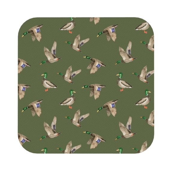 Honeii Birds Wild Ducks Print Leather Coaster Set of 6, Ideal for Safeguarding Your Furniture from Drinks Spills and Effortless Cleanup,Square