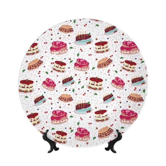 Honeii Birthday Cake Print Elegant Bone China Decorative Plate, Porcelain Plate,Art Crafts,Ceramic Ornaments for Home Office Wall Decor-6in
