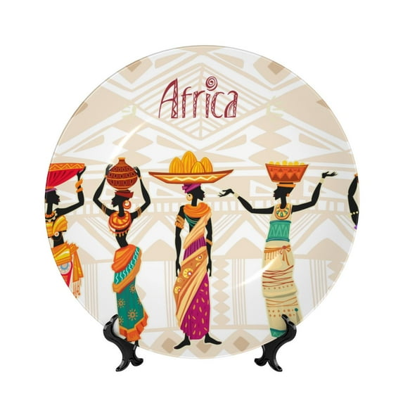 Honeii Black African Woman Print Elegant Bone China Decorative Plate, Porcelain Plate,Art Crafts,Ceramic Ornaments for Home Office Wall Decor-7in