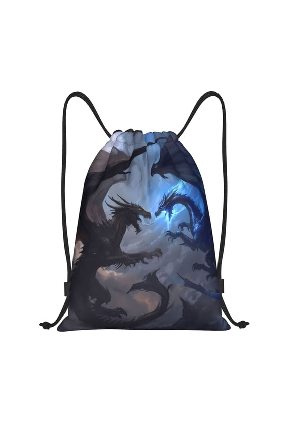 Black And Blue Lightning Dragon Print Drawstring Backpack,Drawstring Bags String Backpack Gym Cinch Sack Backpack Sport Bag Draw-Small