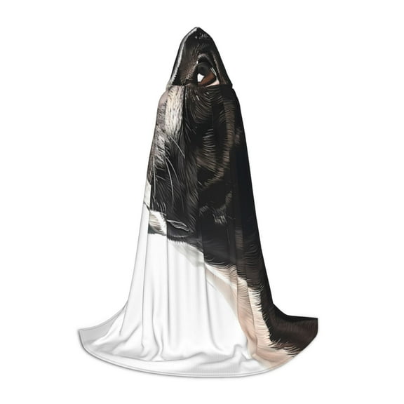 Honeii Black And White Boston Terrier Print Poncho Cape, Cloak Coat, Snuggly Hooded Wearable Blanket, Hooded Cape For Teenagers,Halloween Costumes-Medium