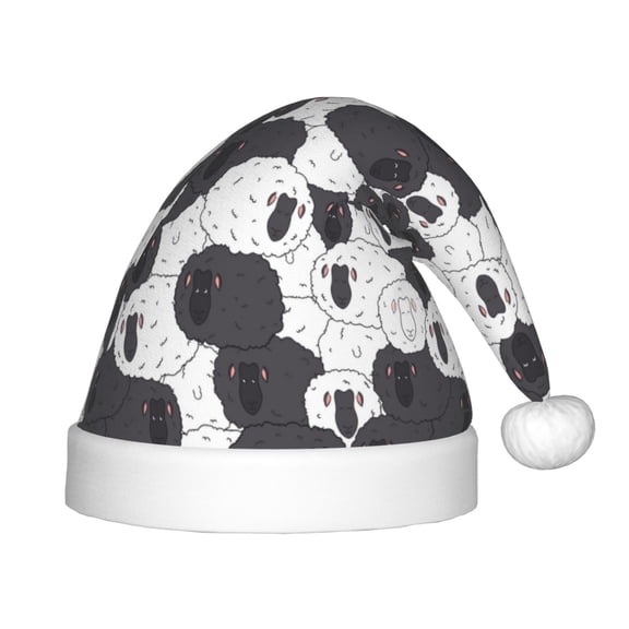 Honeii Black And White Sheeps Print Hat Santa Claus Hat For Xmas Party, Christmas Caps For Boys Girls Child,Christmas Beanie
