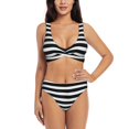 thumbnail image 1 of Honeii Black And White Stripes Print Women’s Bikini Set,Two Piece Swimsuit Bathing Suits,Stylish High Elasticity Swimwear for Beach and Pool, 1 of 7