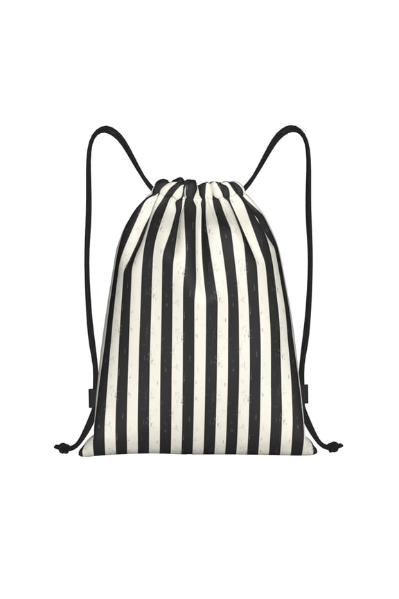 Black And White Thick Stripes Print Drawstring Backpack,Drawstring Bags String Backpack Gym Cinch Sack Backpack Sport Bag Draw-Small
