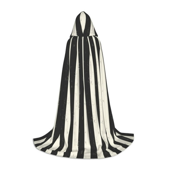 Honeii Black And White Thick Stripes Print Poncho Cape, Cloak Coat, Snuggly Hooded Wearable Blanket, Hooded Cape For Teenagers,Halloween Costumes-Small