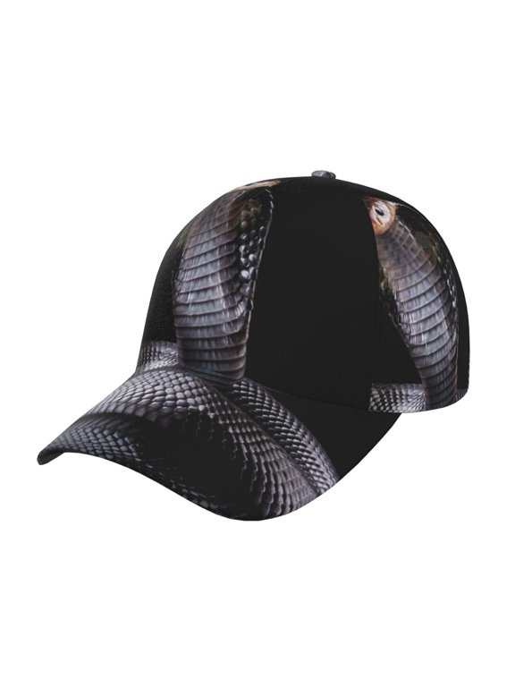 Black Cobra Snake Print Hat, Women's Baseball Hat Unisex Fit, Baseball Cap,Adjustable One Size