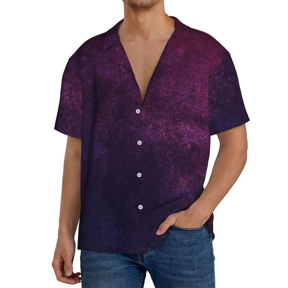 Honeii Black Dark Blue Purple for Men's Short-Sleeved Button-Up Collared Shirt Featuring A Pocket, Perfect for Beach Vacations, And Travel Adventures.-Small