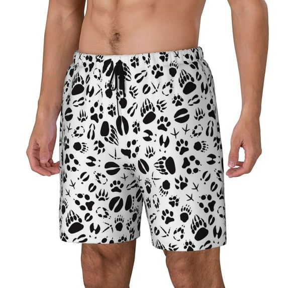 Honeii Black Footprints Print Men's Swim Shorts,Mens Swim Trunks,Breathable Mesh Beach Shorts for Swimming,Surfing, and Beach Activities-Large