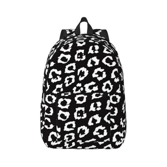 Honeii Black Leopard Print Canvas College Laptop Backpack, Durable Rucksack Travel Notebook Bag School Backpack Book Bag for Men Women-Small