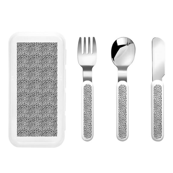 Honeii Black Leopard Print Children's Knife, Fork And Spoon Set,Reusable Utensils Set with Case,Travel Cutlery Set,for Kids Adults Camping