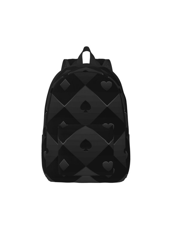 Black Poker Print Canvas College Laptop Backpack, Durable Rucksack Travel Notebook Bag School Backpack Book Bag for Men Women-Small