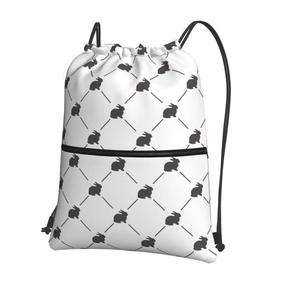 Honeii Black Rabbit Print Drawstring Backpack,String Bag,Sackpack Cinch Water Resistant Nylon for Gym Shopping Sport Yoga